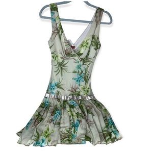 Ruby Rox Floral Print Green Cream Teal Midi Dress Size 3